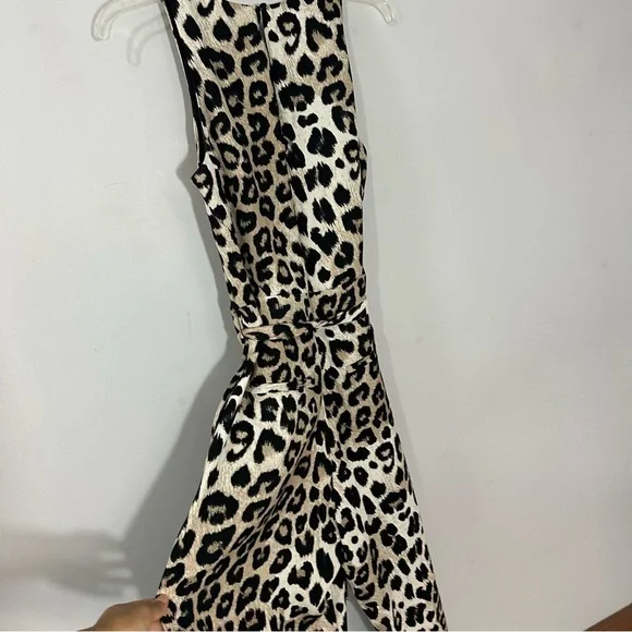 French Connection Leopard Print Jumpsuit Animal Print Wide Leg Romper Neutral - Picture 8 of 11